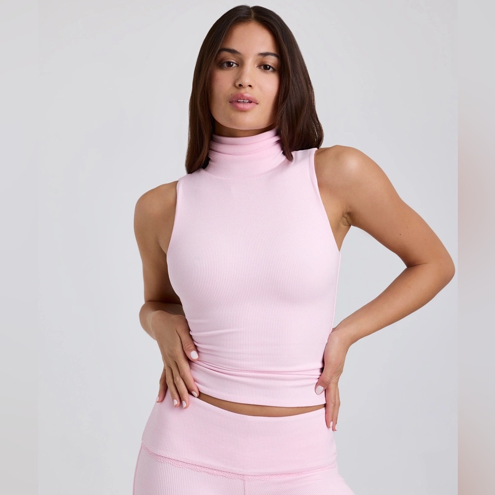 NWT Ribbed Modal Turtleneck Tank Top in Blossom Pink